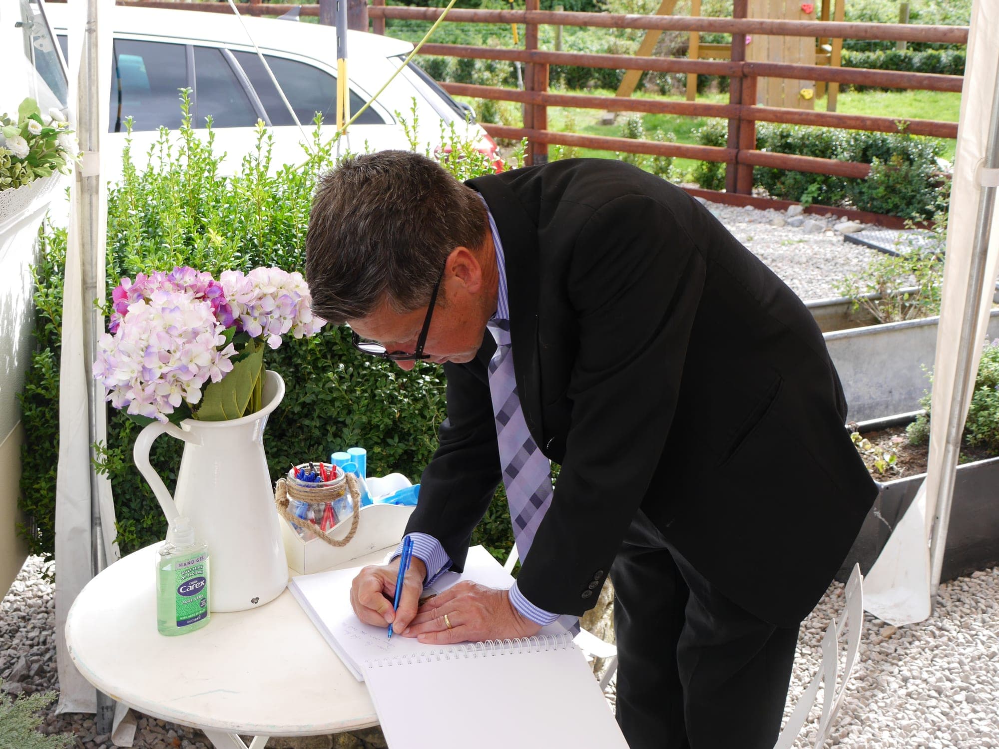 A message going into the linen guest book